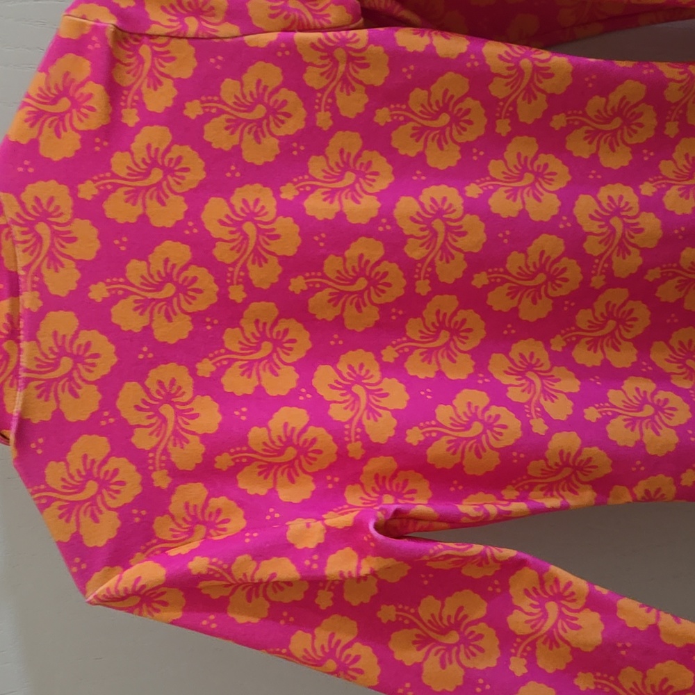 Frankies Bikinis Pink and Orange HibiscisButton Down Shirt Vibrant Floral Design - Picture 3 of 8